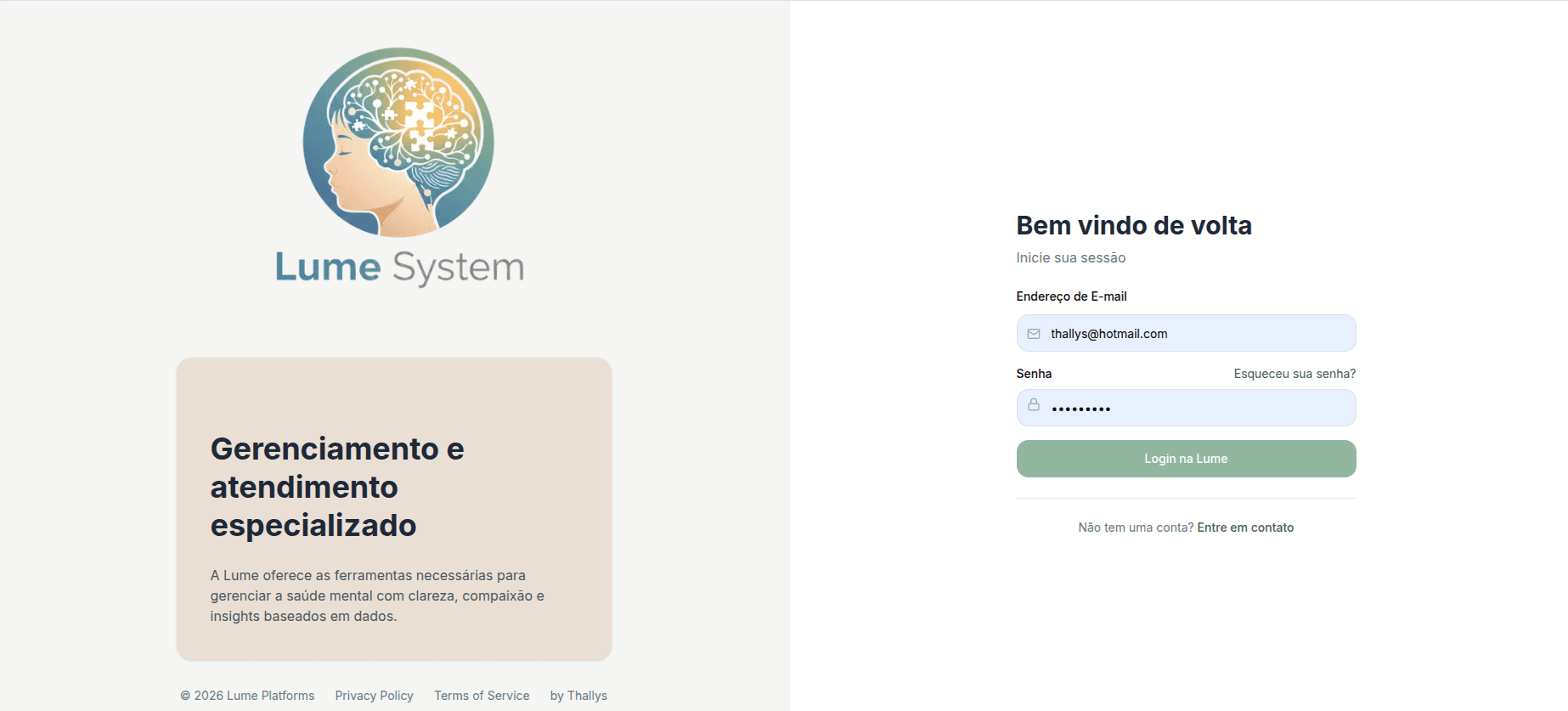 Tela de login do Lume System com acesso seguro