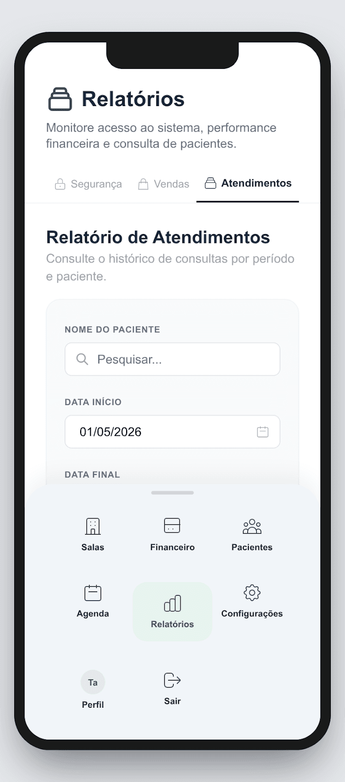 Dashboard mobile do Lume System
