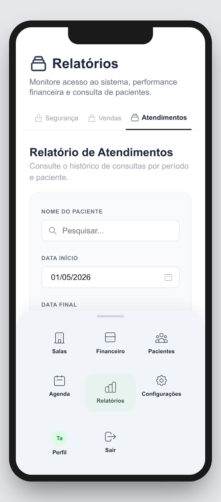 Dashboard mobile do Lume System